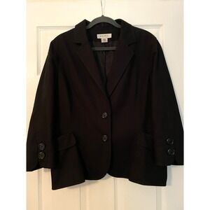 Nine West Womens Size 14 Black 2 Button Blazer Minimalist  Cropped Flare